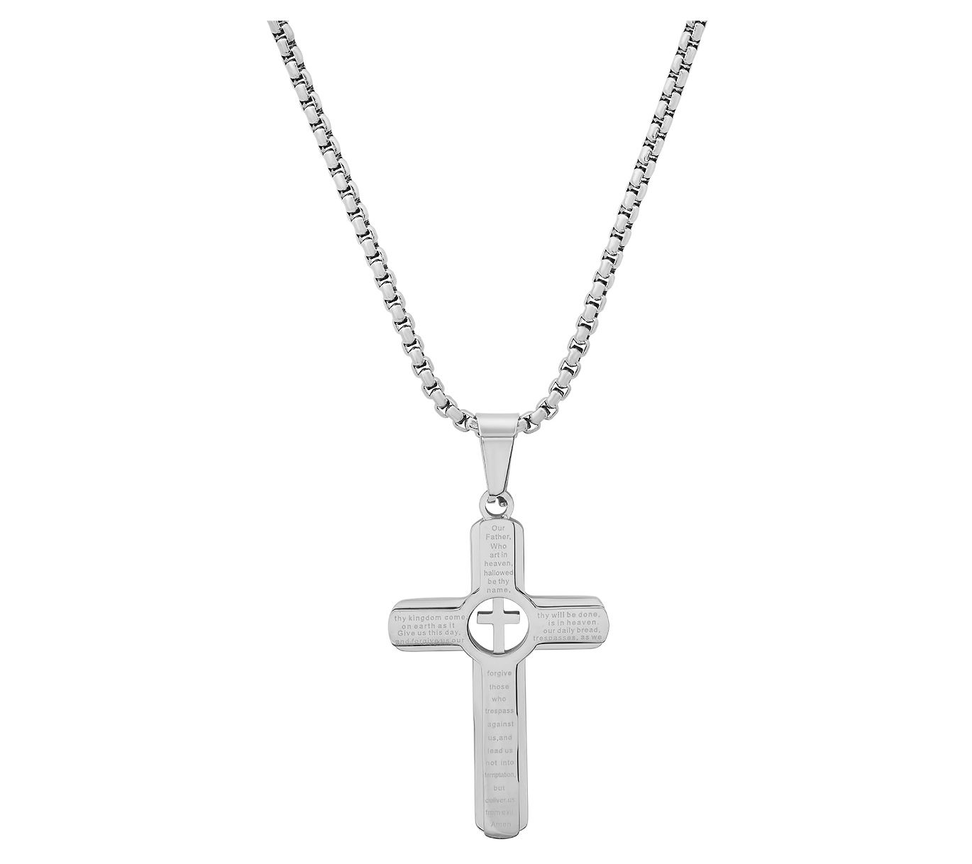 Steel By Design Men's Lord's Prayer Cross Pendant w/ Box Chain