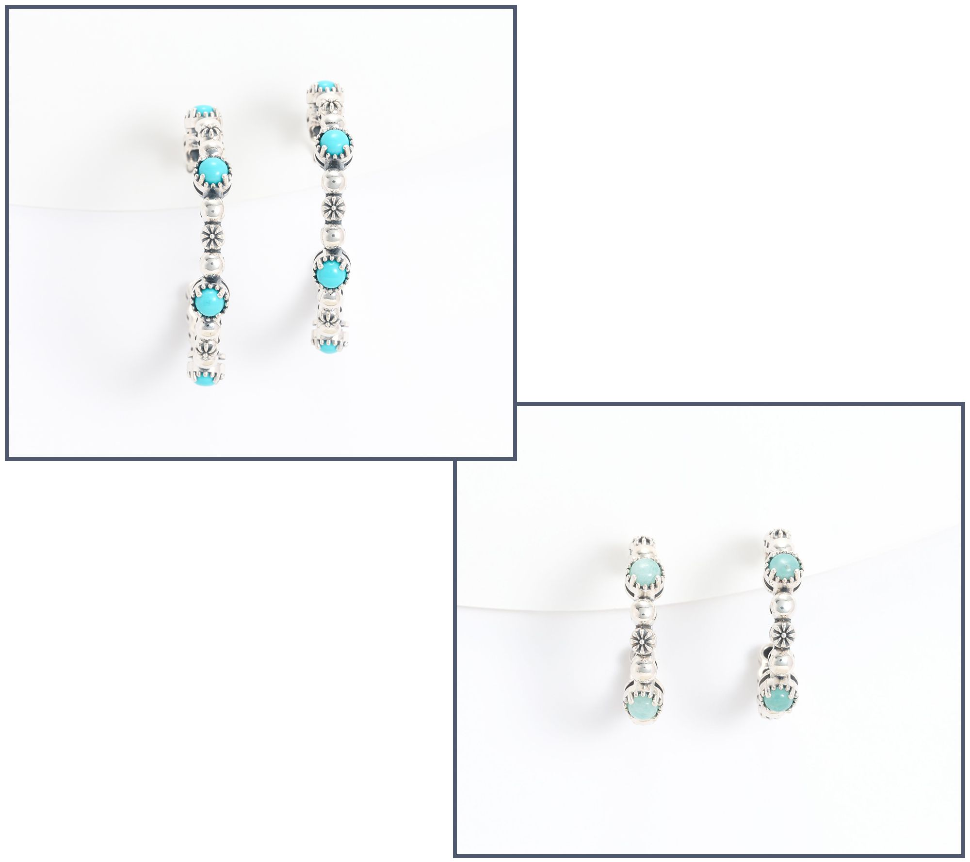 American West Sterling Silver Gemstone Concha 1"-1.5" Tennis Hoop Earrings