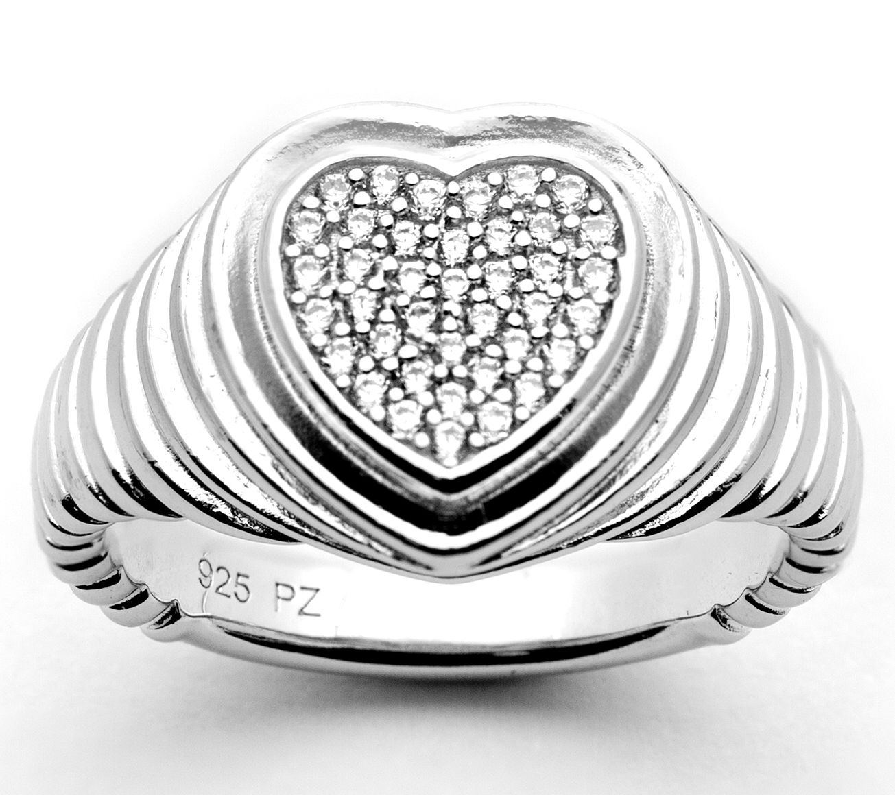 Diamonique Ripple Gemstone Heart Ring, Sterling Silver