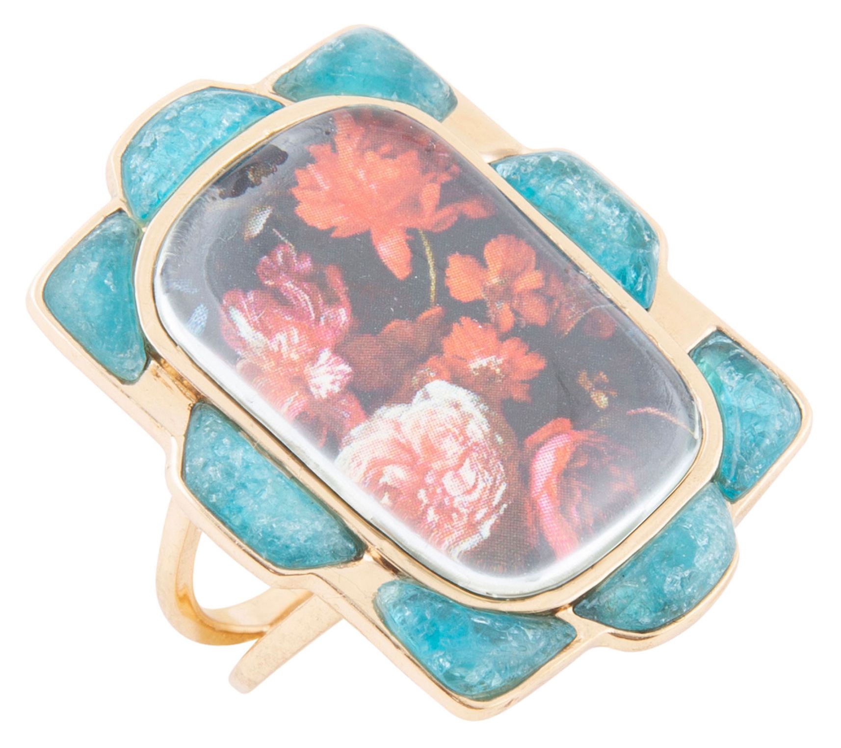 Barse Artisan Crafted Scenic Red Floral Blue Apatite Ring