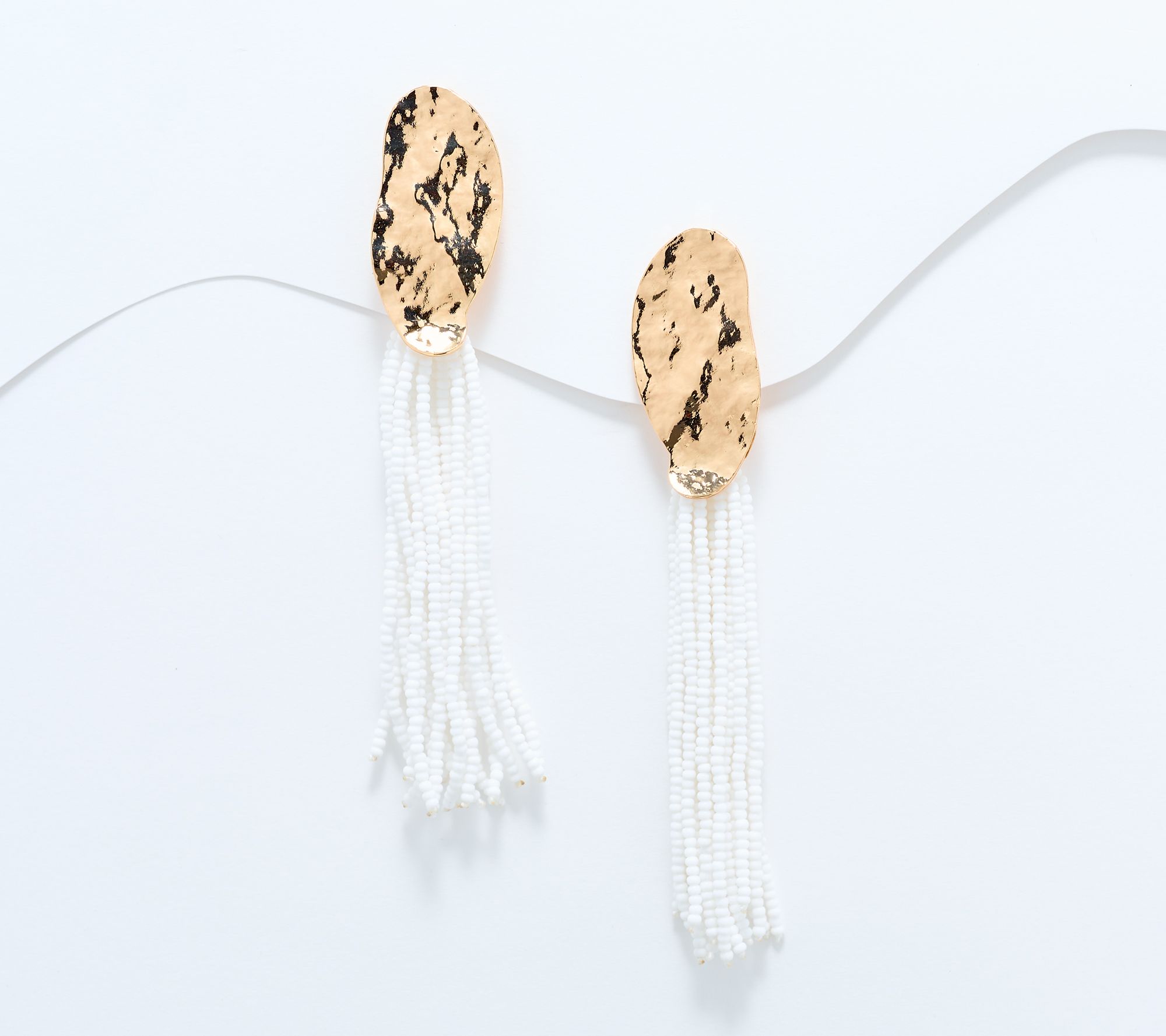 Susan Graver Hammered Oval and Seed Bead Earrings