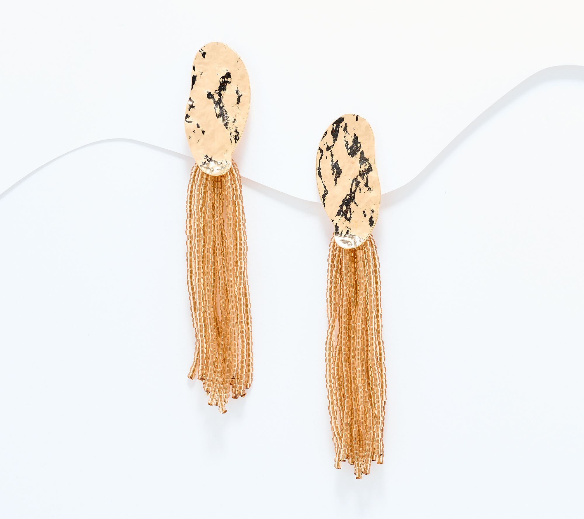 Susan Graver Hammered Oval and Seed Bead Earrings