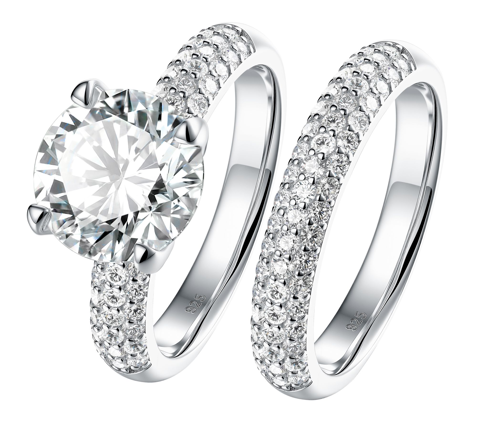 Diamonique 4.20 cttw Solitaire & Pave Band RingSet, Sterling