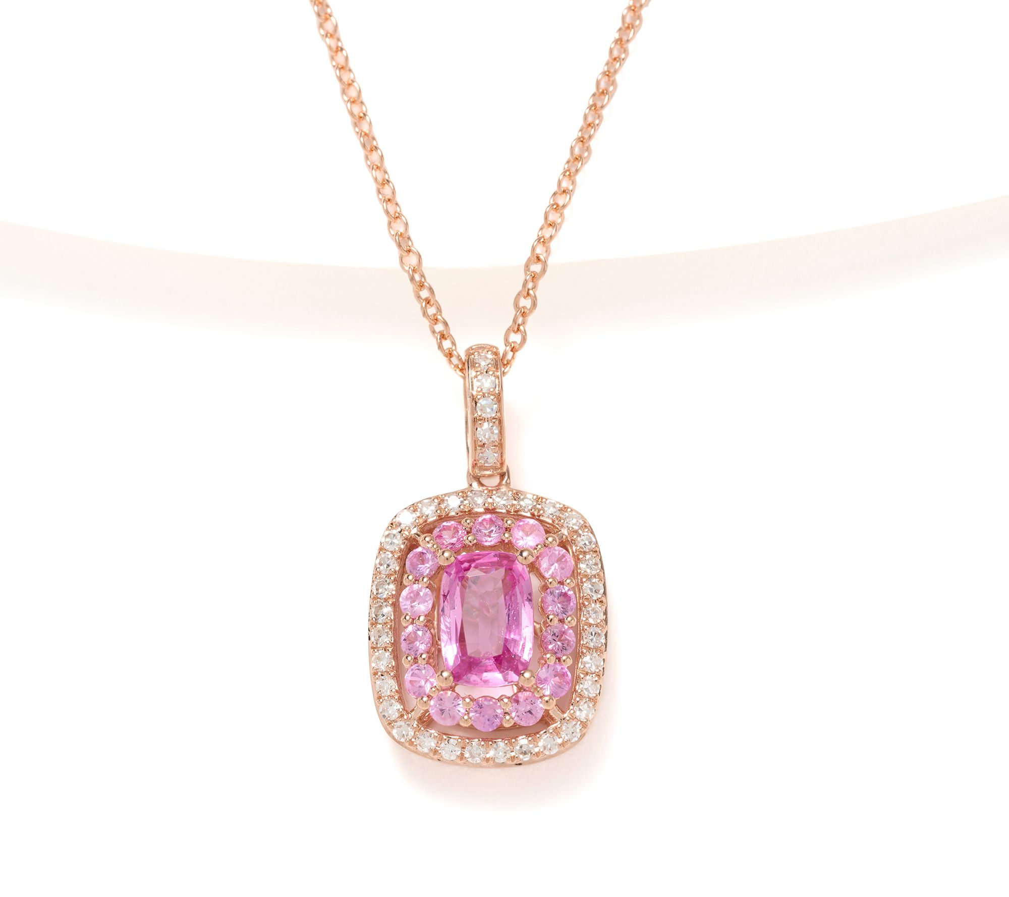 Effy 14K Rose Gold Diamond & Pink Sapphire Pend ant w/ Chain