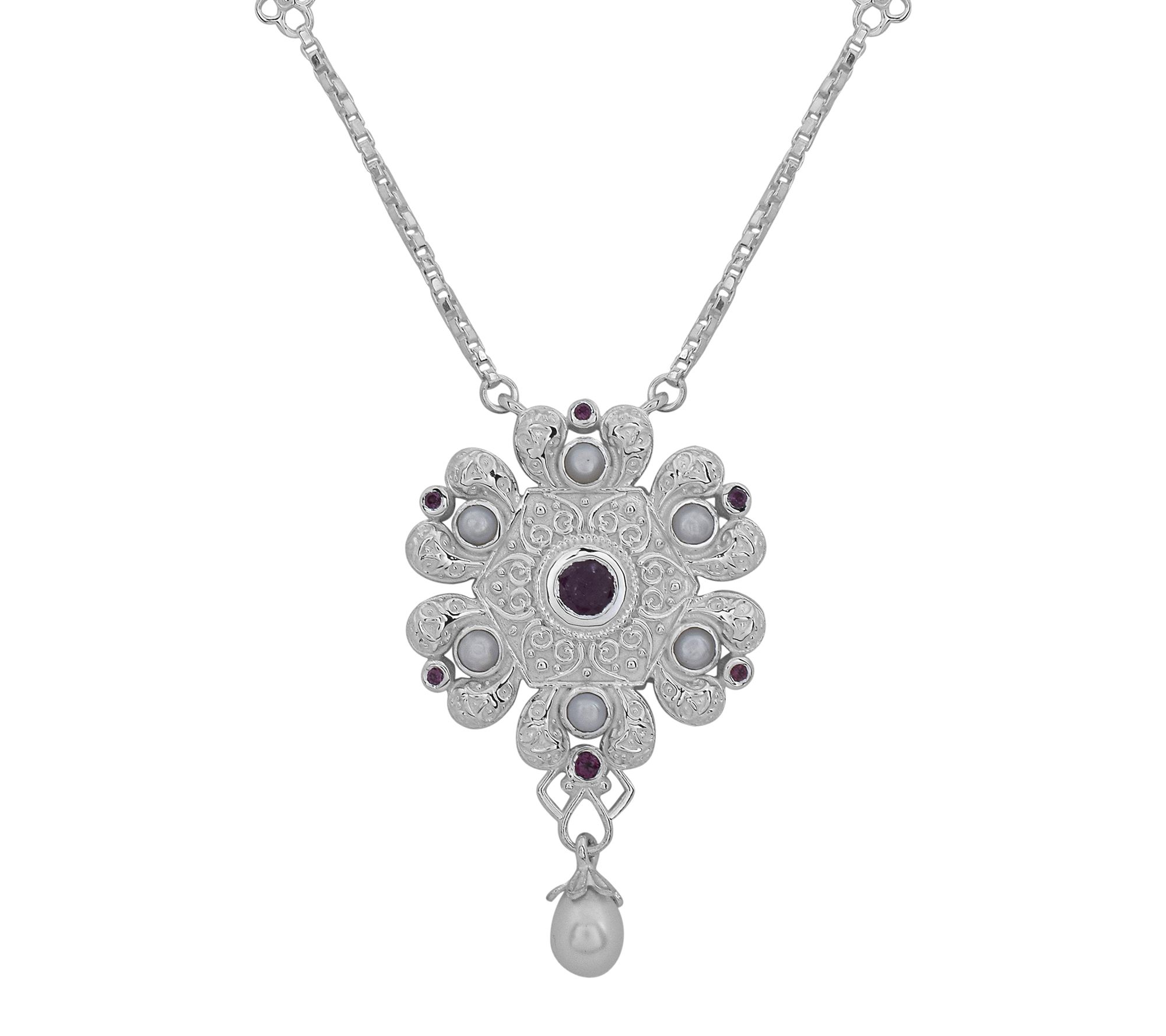 Artisan Crafted Sterling Cultured Pearl & Gemstone Necklace