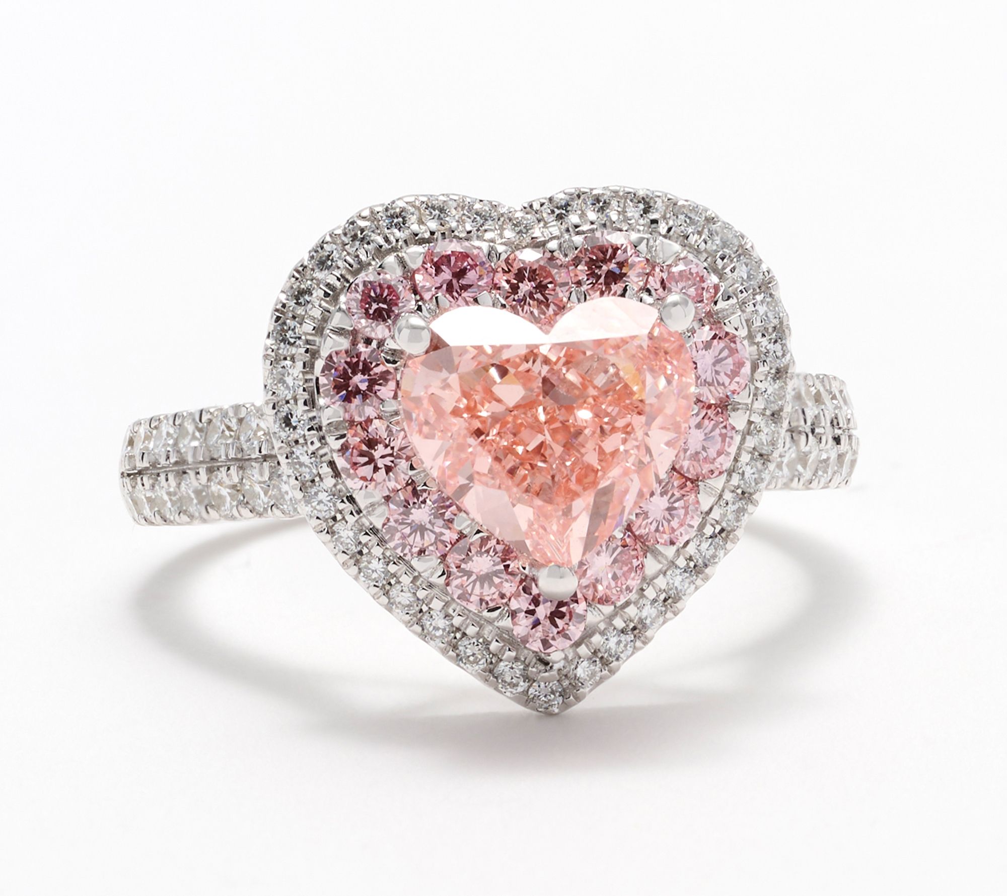 Fire Light Lab Grown Diamond 3.50 cttw Pink Heart Ring, 14K Gold