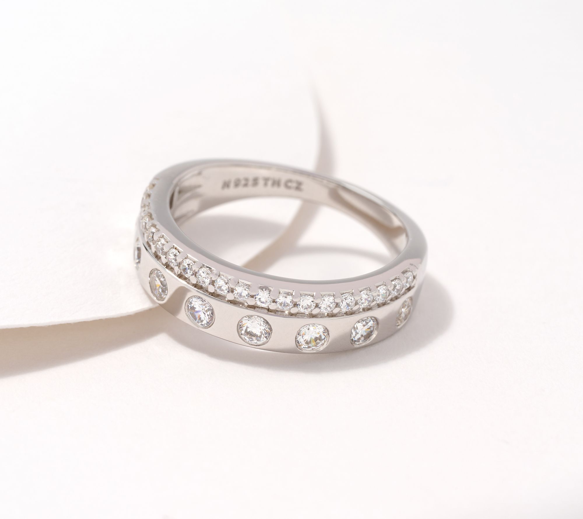 "As Is" Diamonique Station Band Ring, Sterling Silver