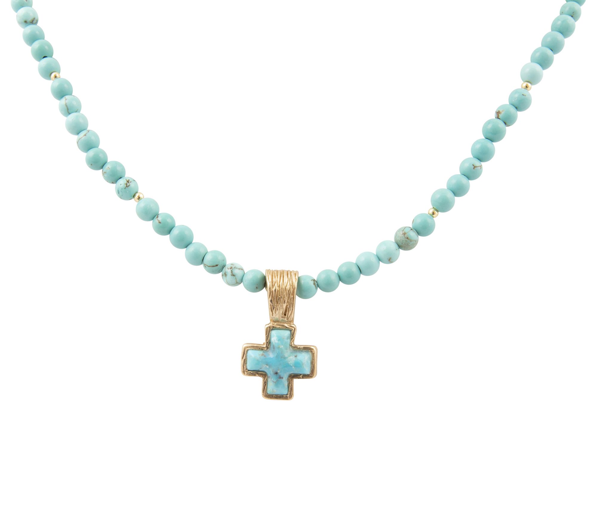 Barse Artisan Crafted Bronze Turquoise Cross Necklace