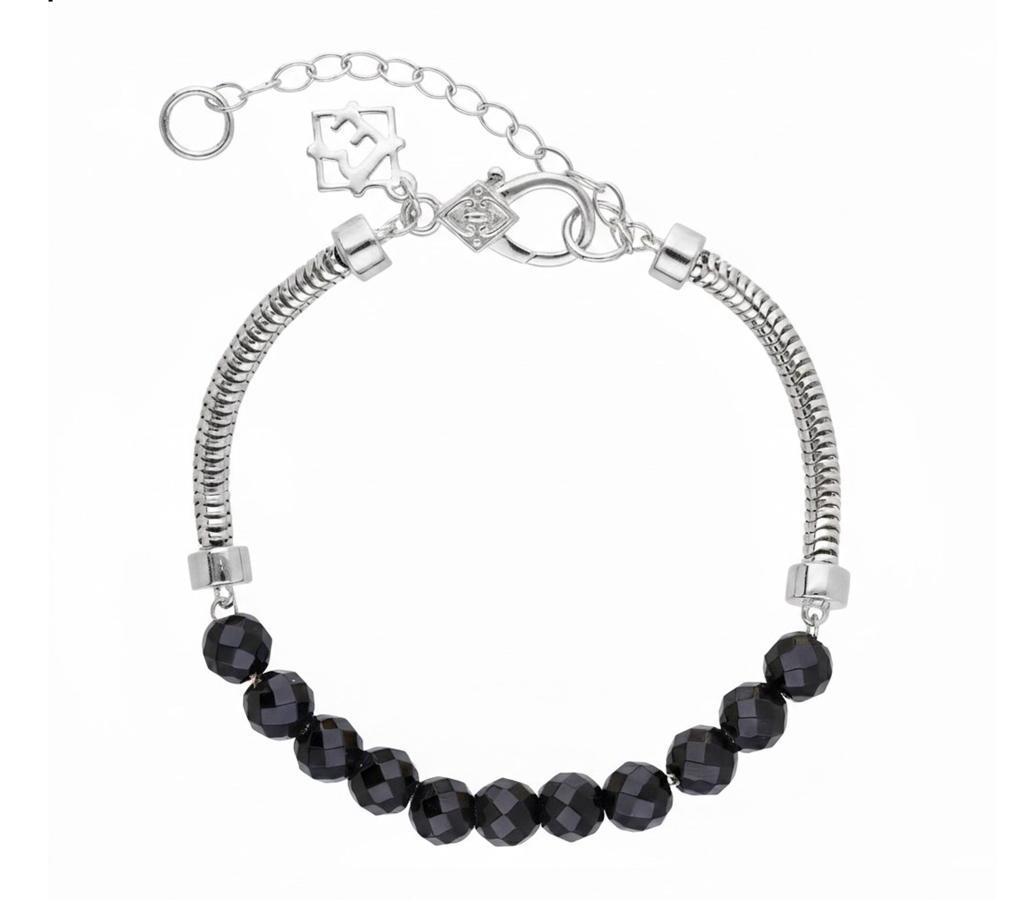 Elyse Ryan Sterling Silver Onyx Bead Snake Chain Bracelet