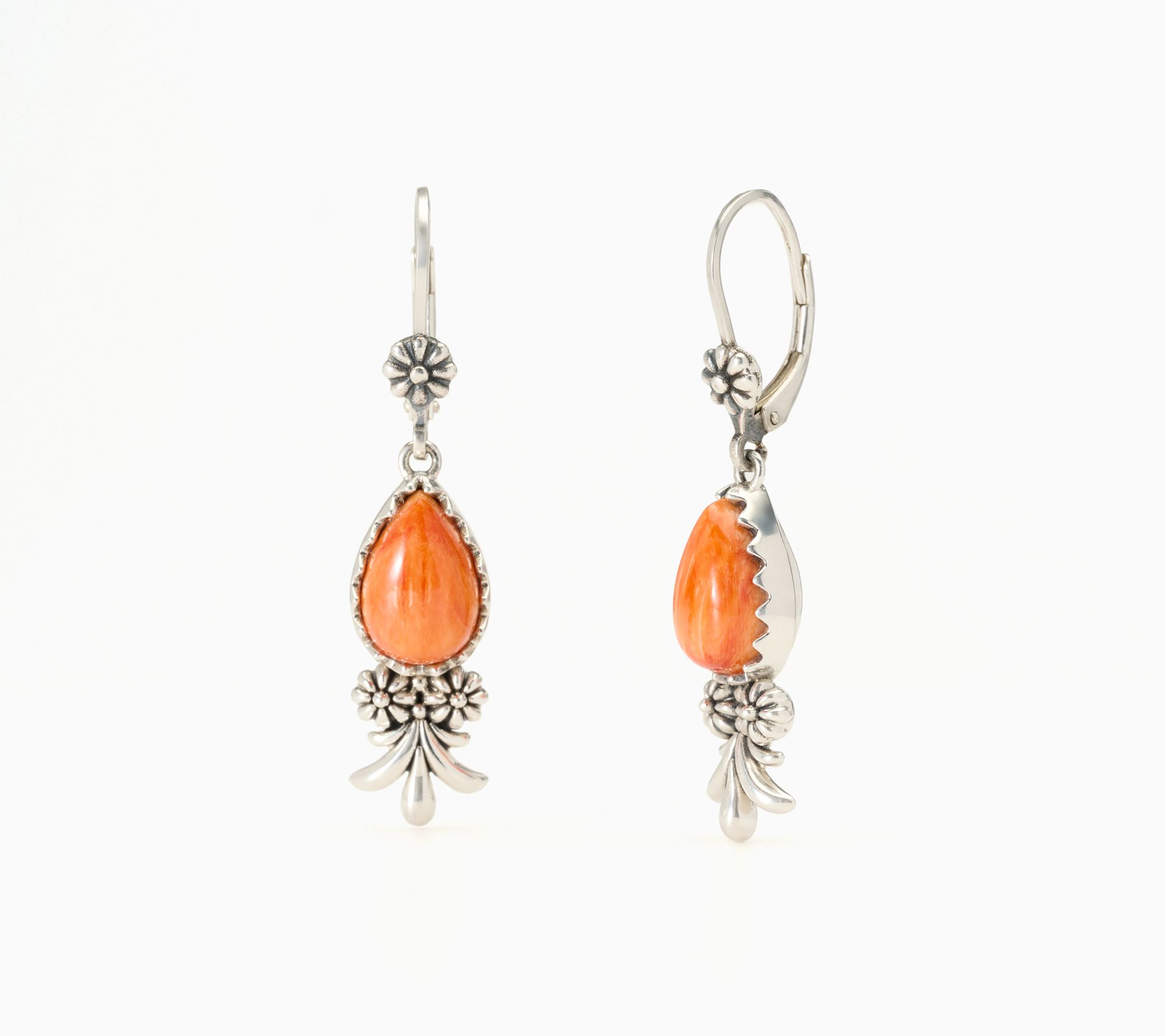 American West Sterling Silver Pear Gemstone Concha Earrings