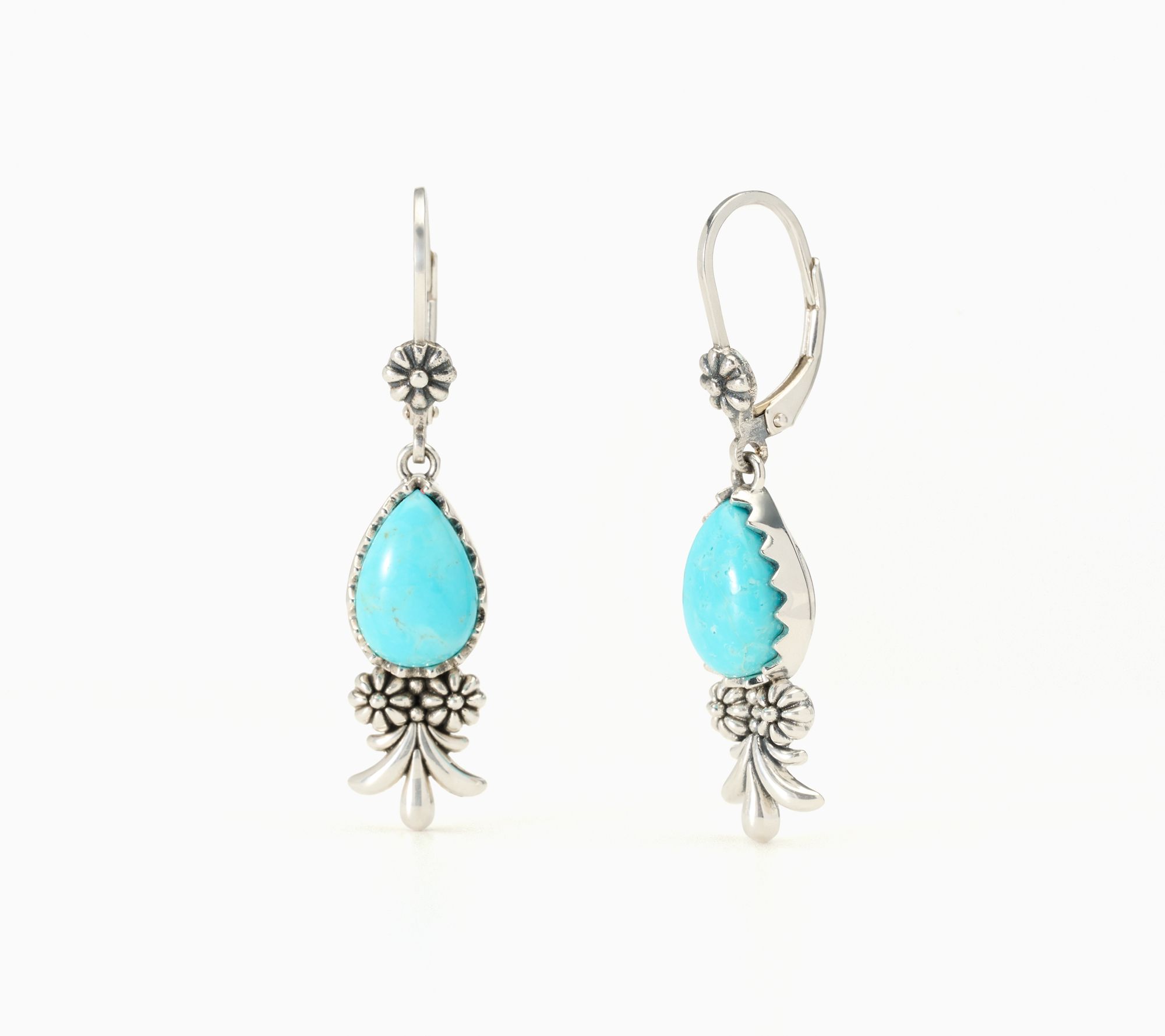 American West Sterling Silver Pear Gemstone Concha Earrings