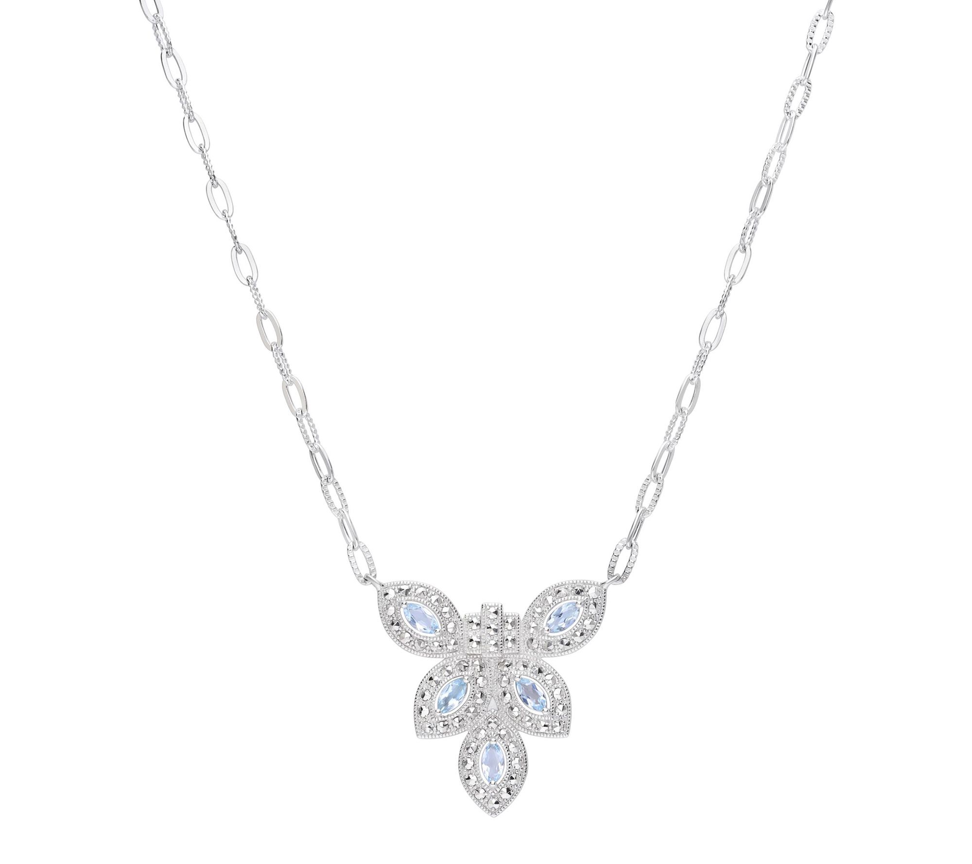 Dallas Prince Chrome Marcasite & Blue Topaz Blossom Necklace