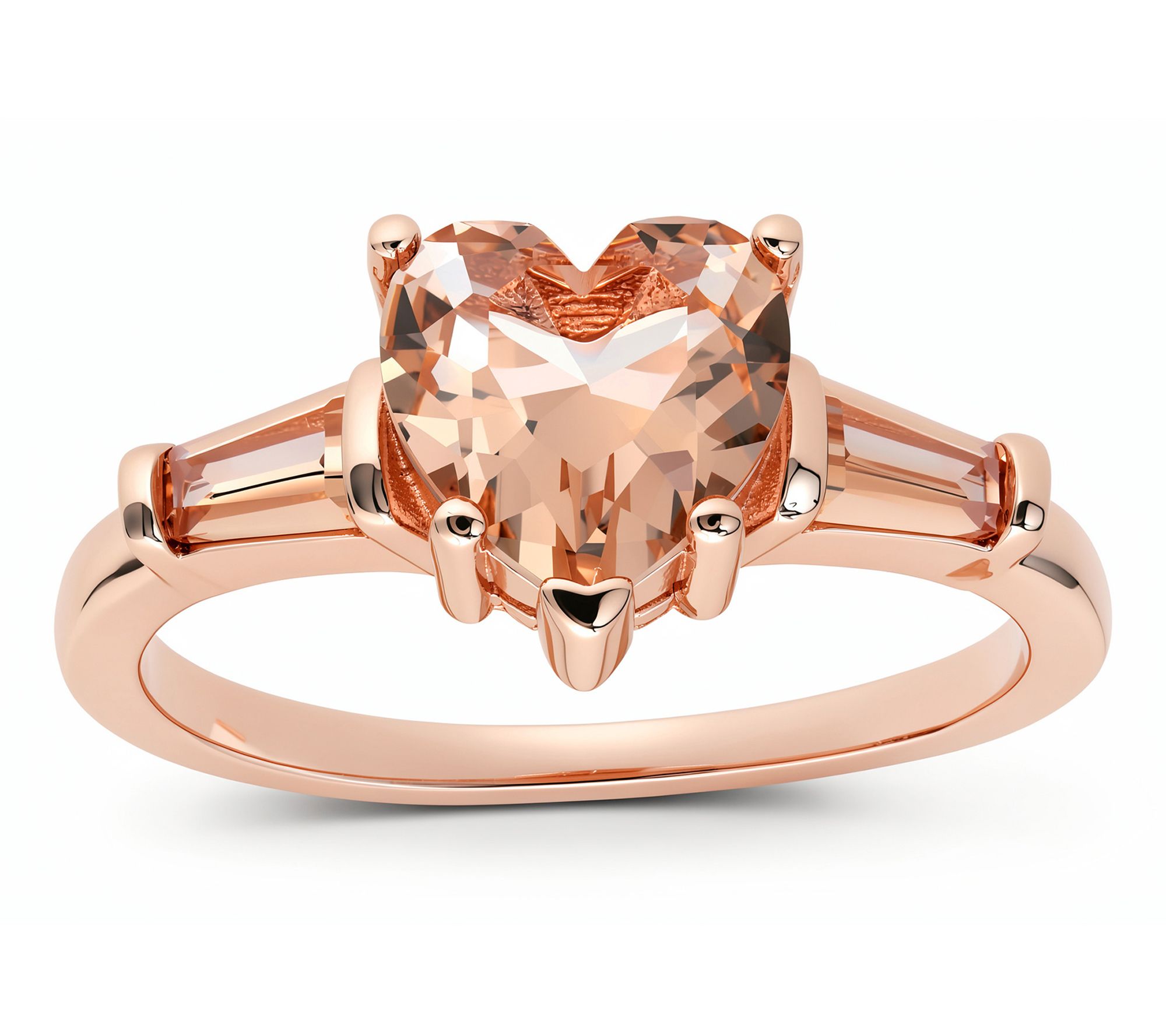 Diamonique Rosetone Heart & Baguette Ring