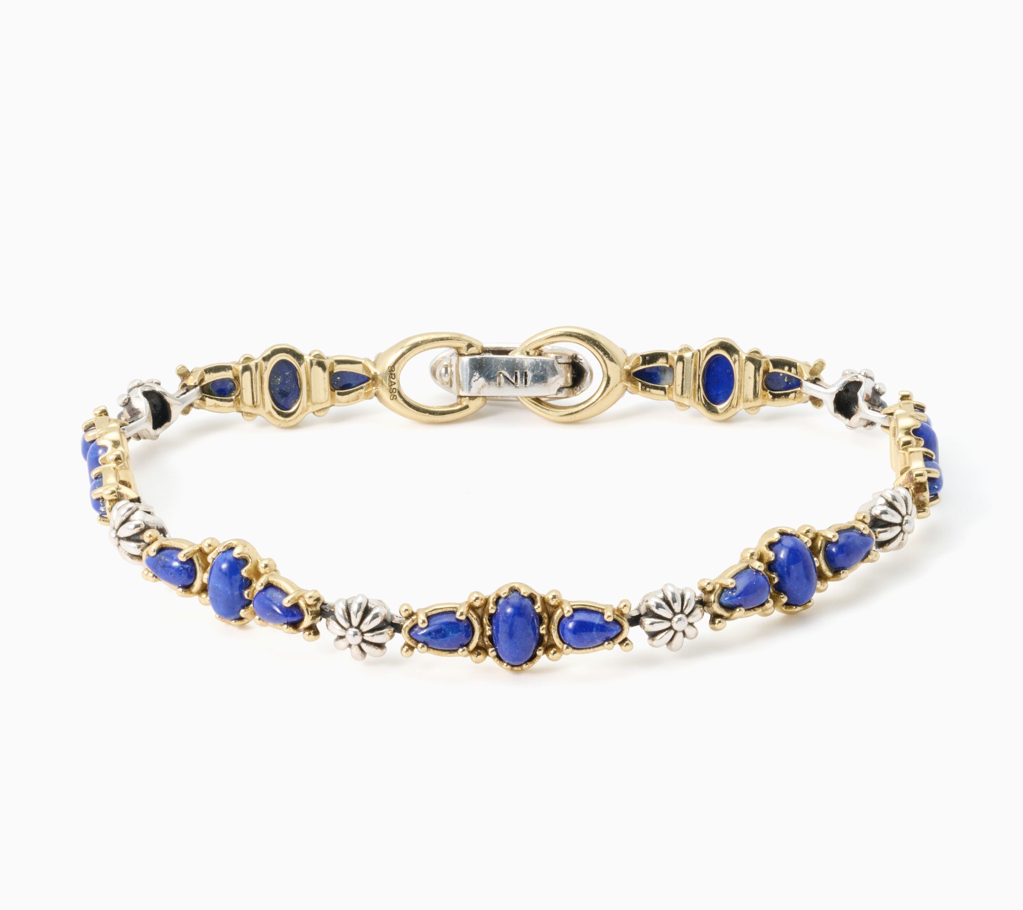 American West Sterling & Brass Gemstone Concha Link Bracelet