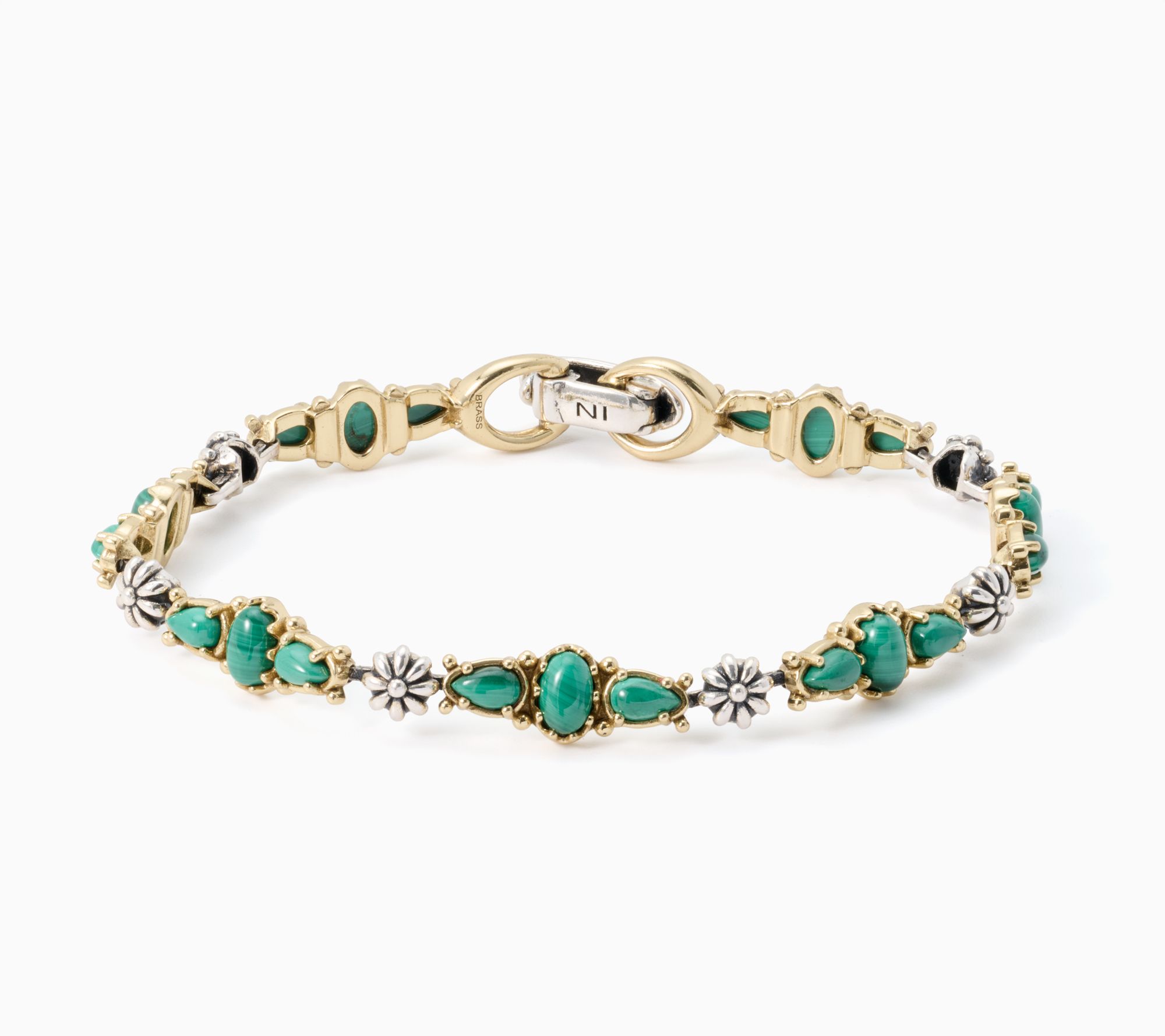 American West Sterling & Brass Gemstone Concha Link Bracelet