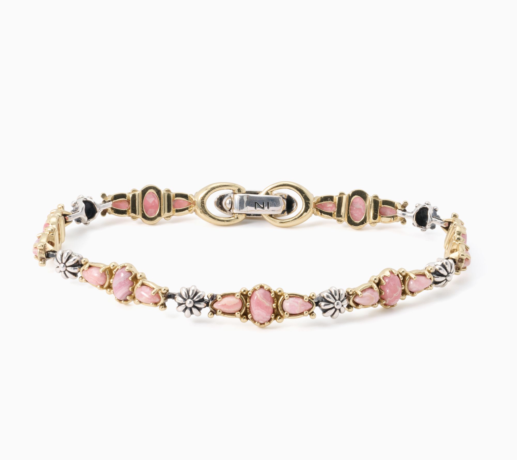 American West Sterling & Brass Gemstone Concha Link Bracelet