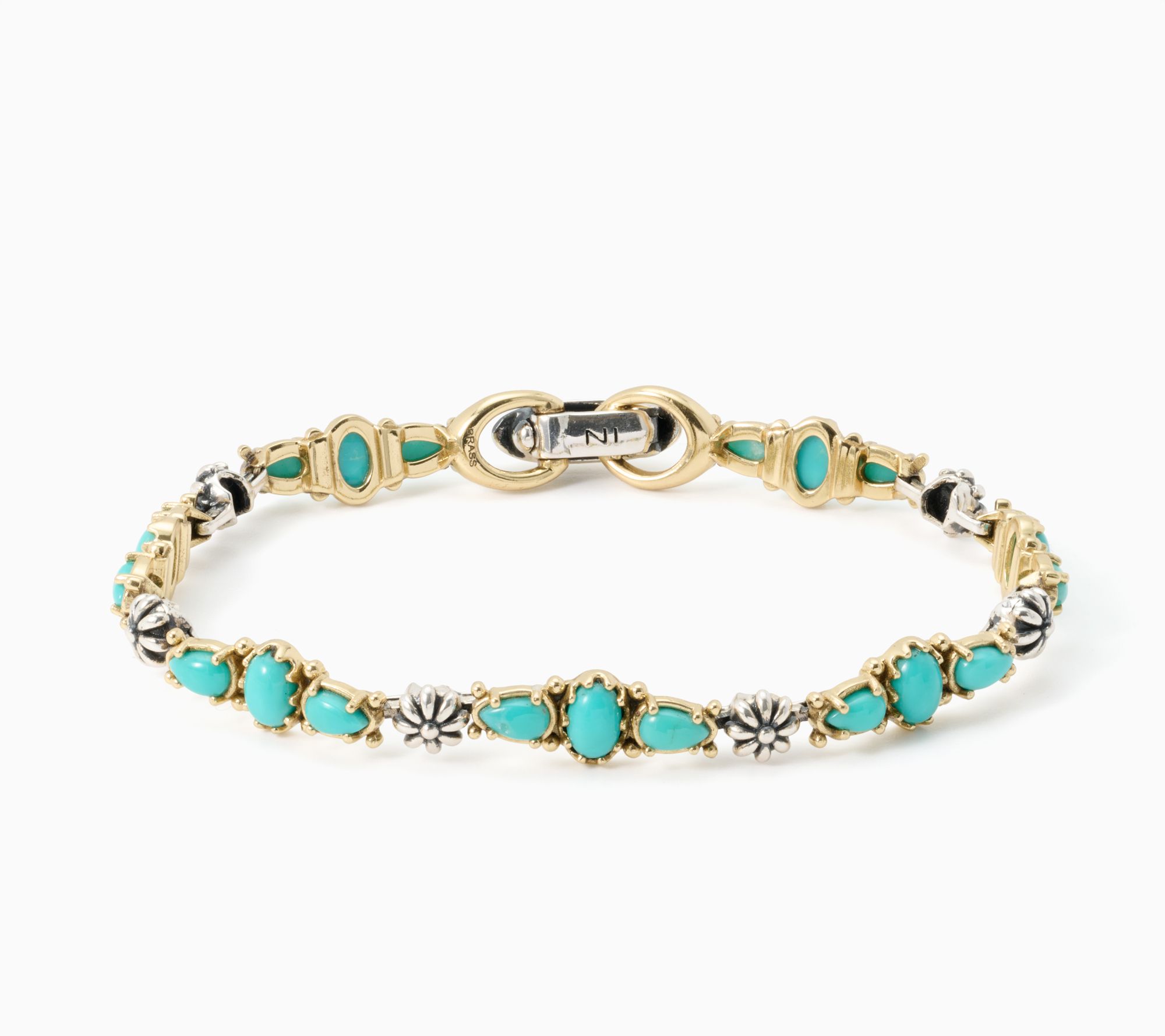 American West Sterling & Brass Gemstone Concha Link Bracelet