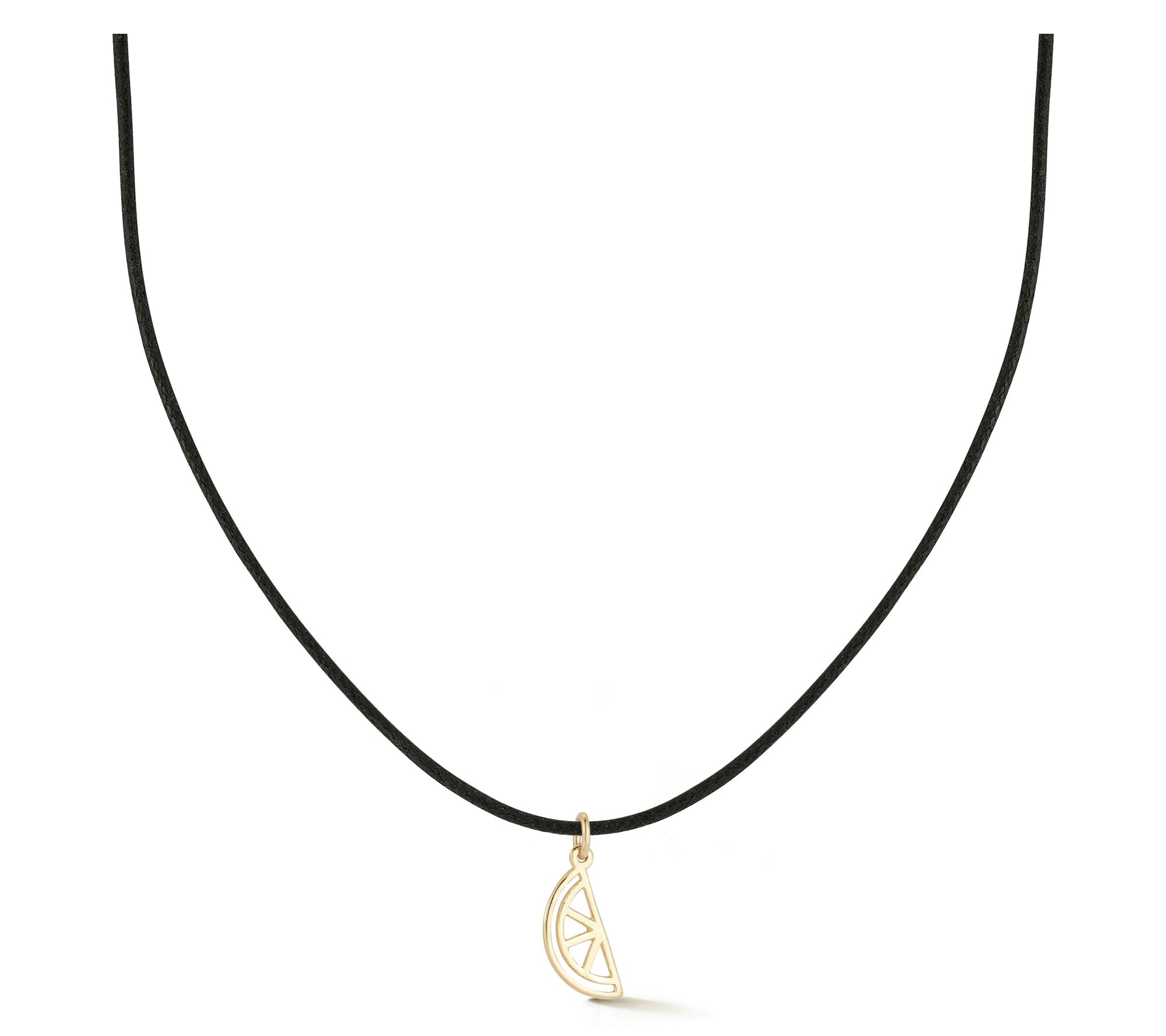 Italian Gold Citrus Slice Pendant w/ Black Cord Chain, 14K
