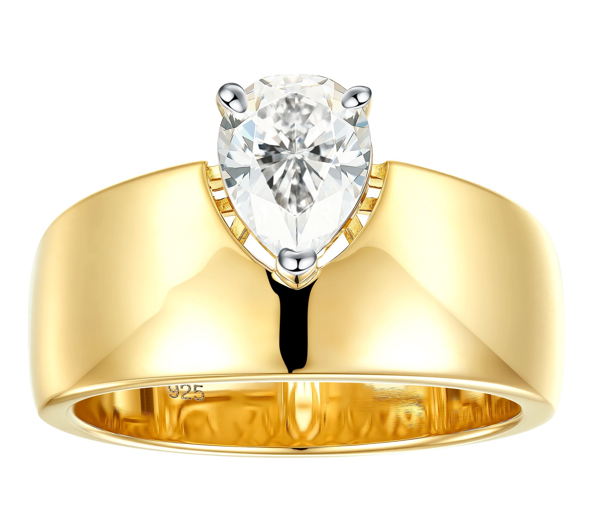 Diamonique x Jennifer Miller Pear Cut Solitaire Ring, Sterling