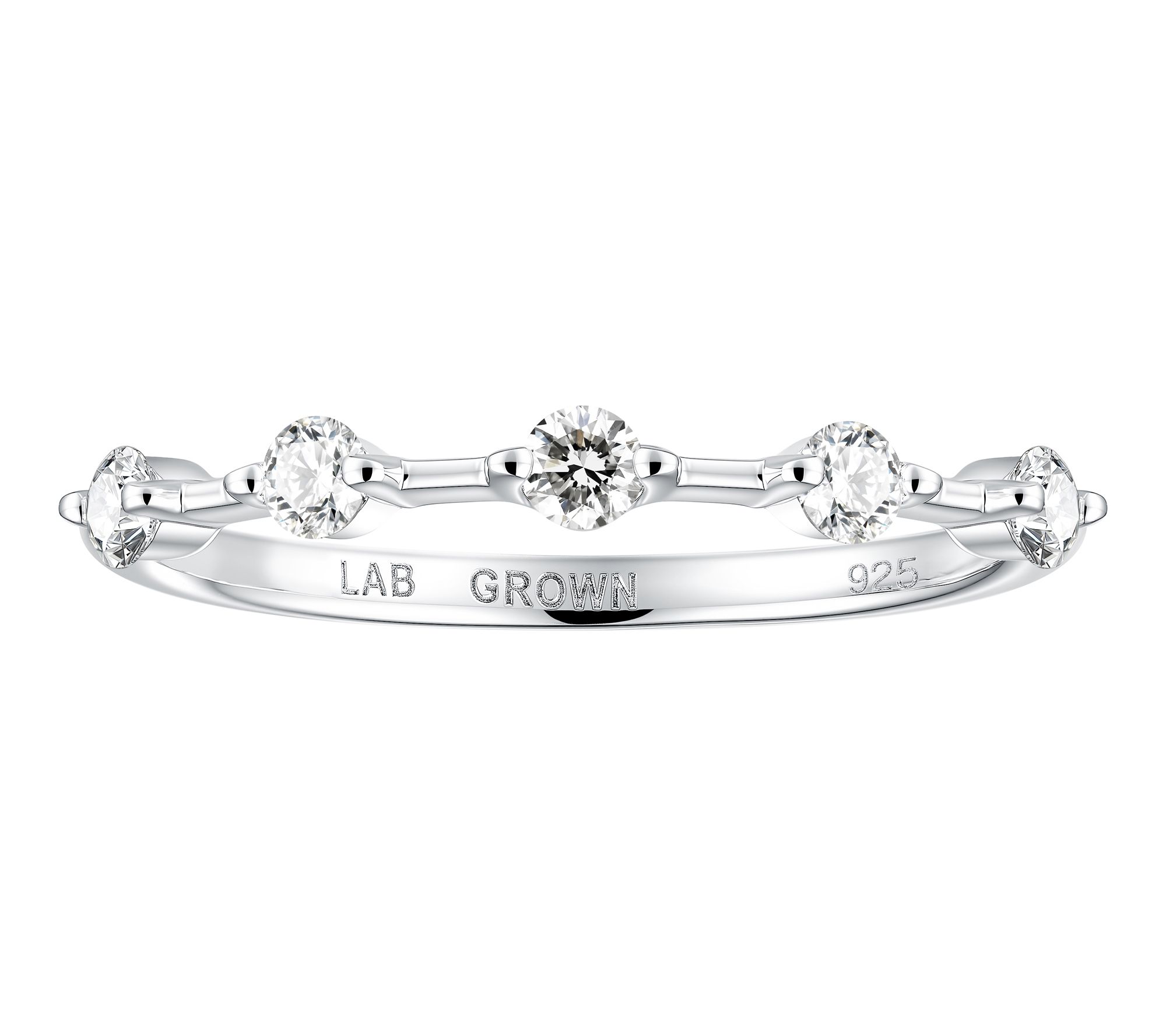 Fire Light Lab Grown Diamond 5 -Stone Bamboo Ring, Sterling Silv