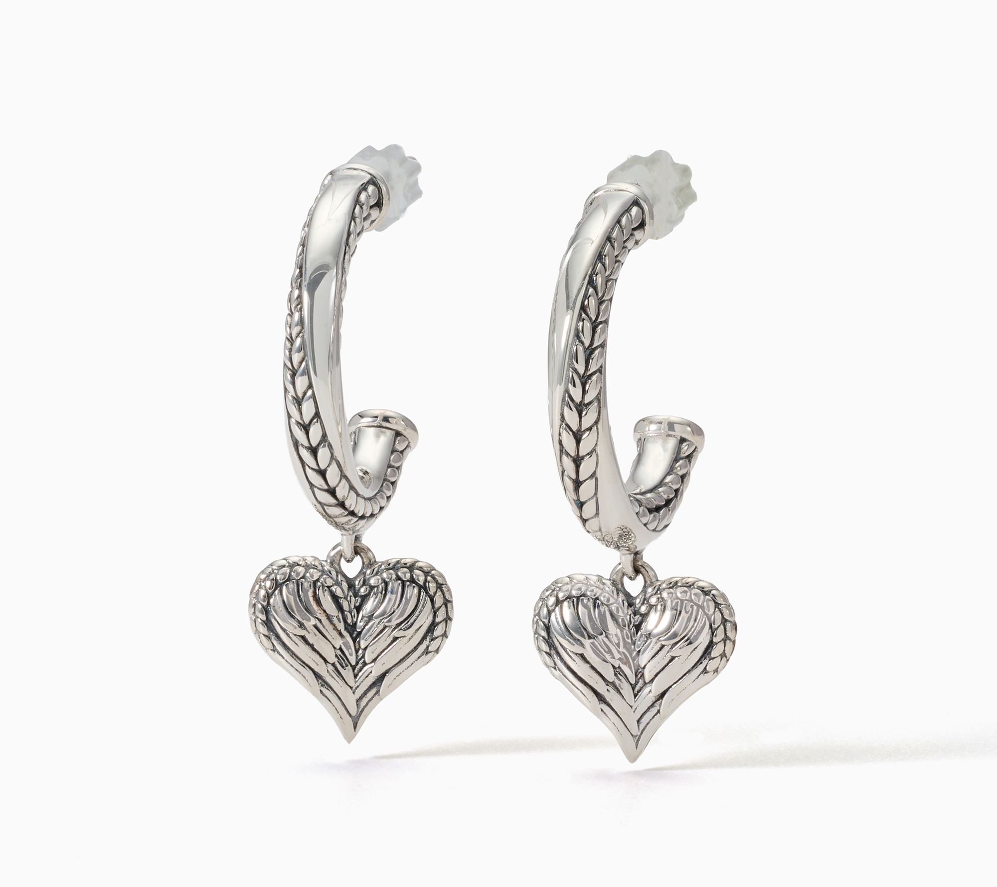 JAI Sterling Silver Symbols of Love Hoop Earrings