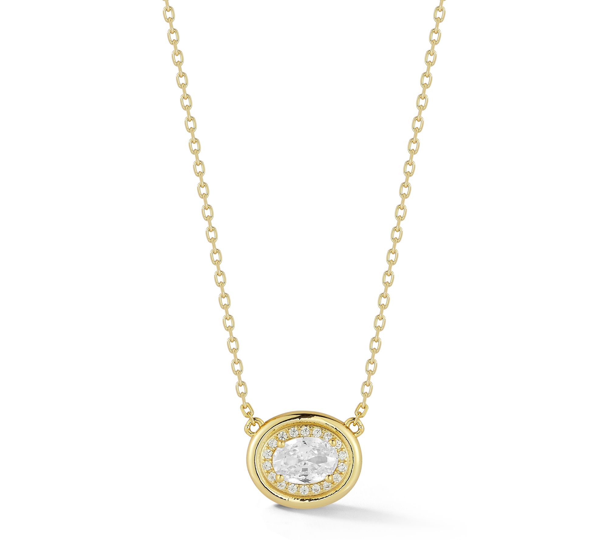 Sterlina Silver Pave Oval Pendant w/ Chain, Sterling