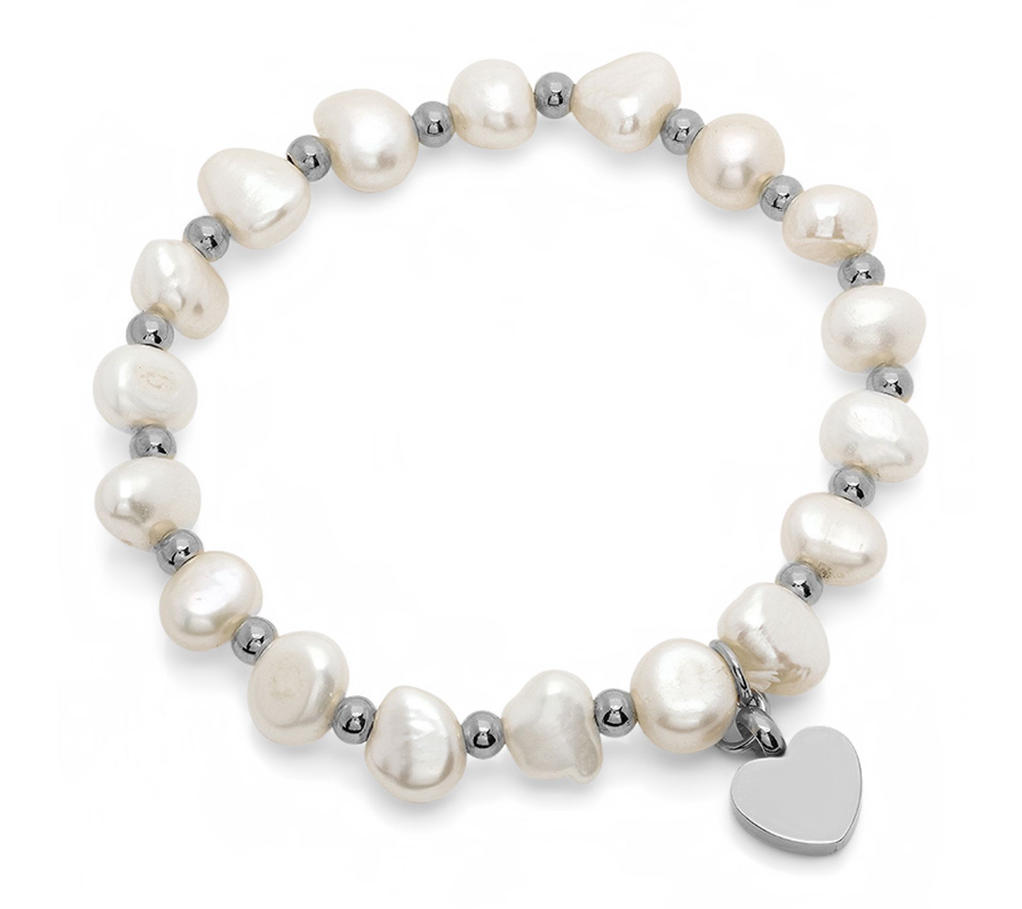 Steel By Design Pearl and Heart Charm Bracelet