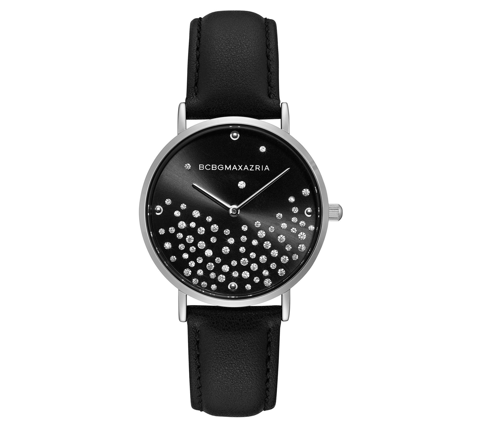 BCBGMAXAZRIA Women s Stainless Steel Crystal Black Dial Watch