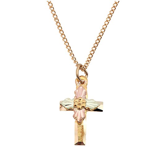 Black Hills Gold Cross Pendant with Chain, 10K/12K Gold