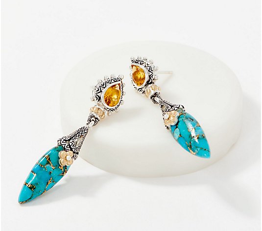 Barbara Bixby Sterling & 18K Gold Turquoise Drop Earrings