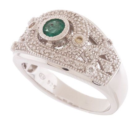 AffinityDiamond 1/7 ct tw and 0.20 ct Emerald Sterling Ring - QVC.com