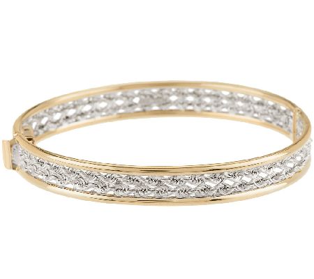 14K Gold Heart Rope Hinged Oval Bangle - QVC.com