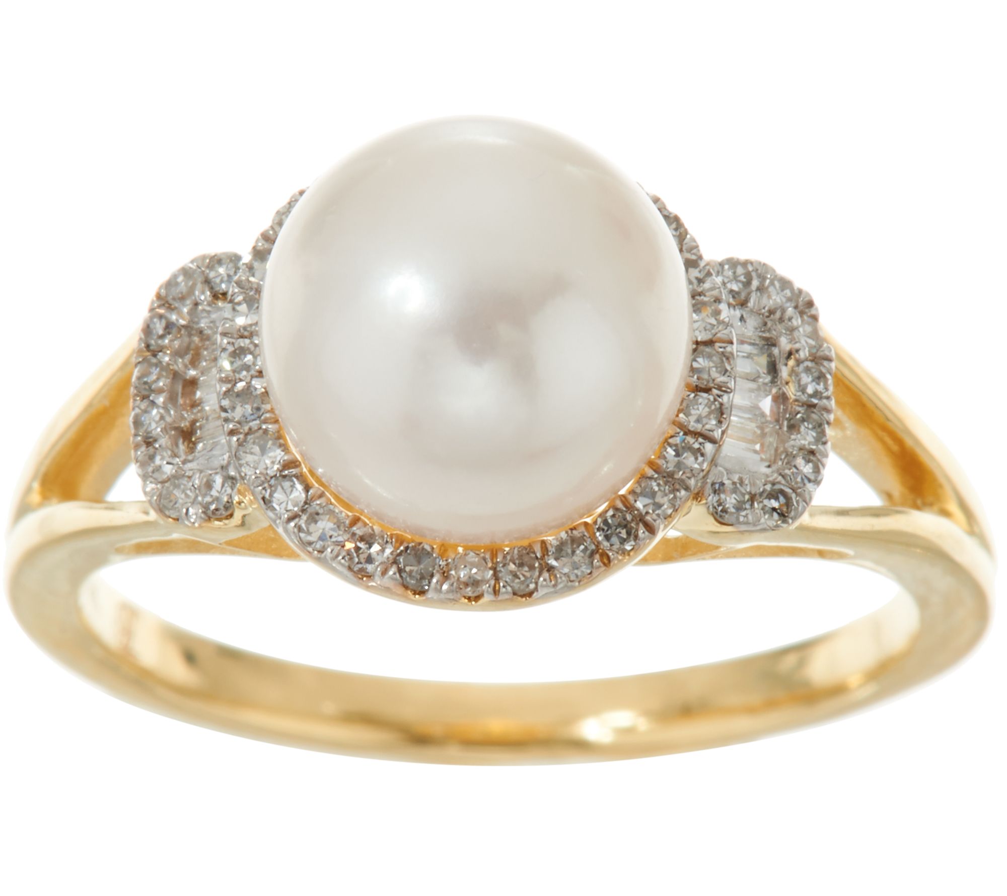 Honora Cultured Pearl & Diamond Ring 14K Gold - Page 1 — QVC.com