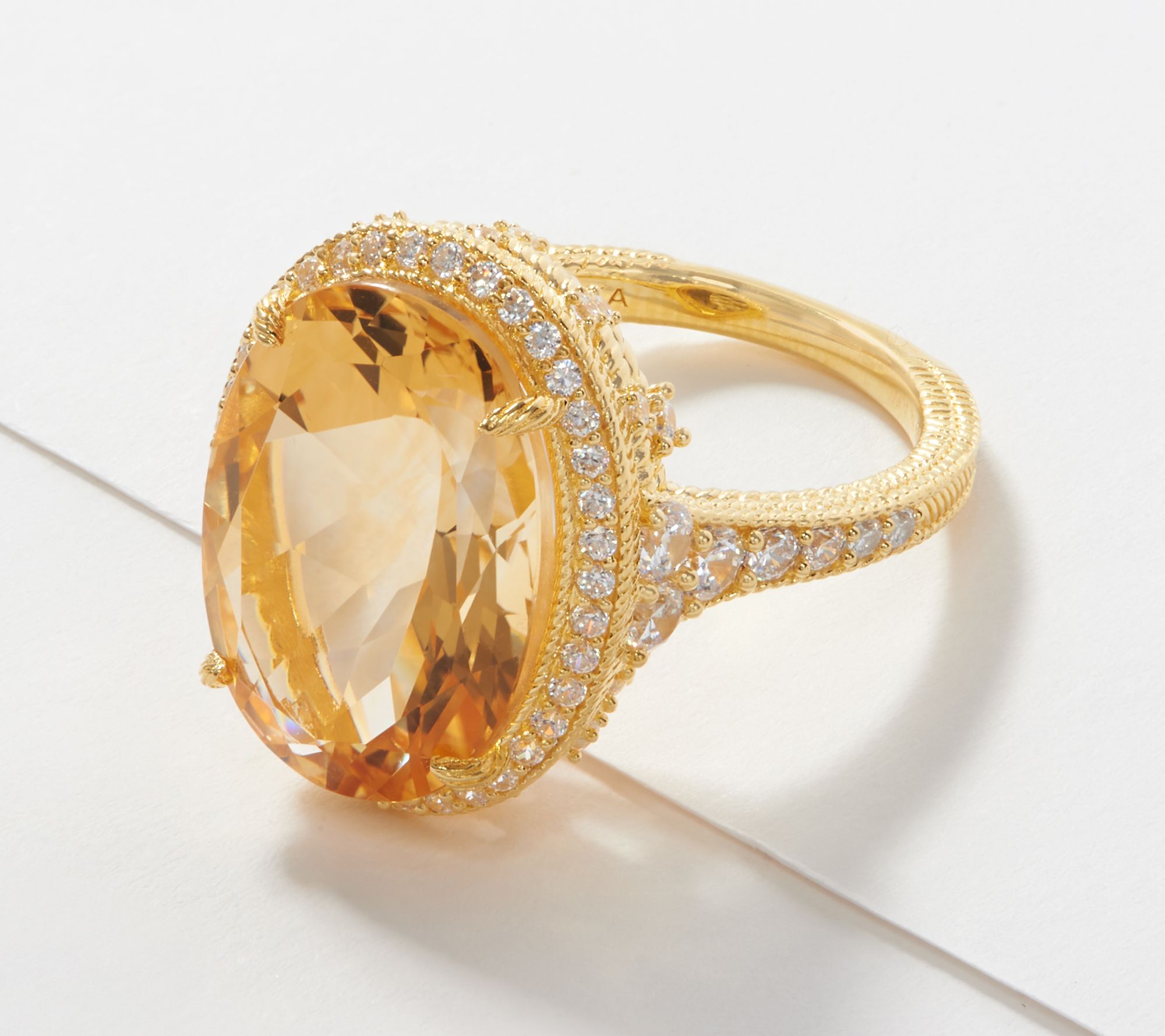 Judith Ripka 14K Gold Clad Gemstone & Diamonique Ring 10.20cttw