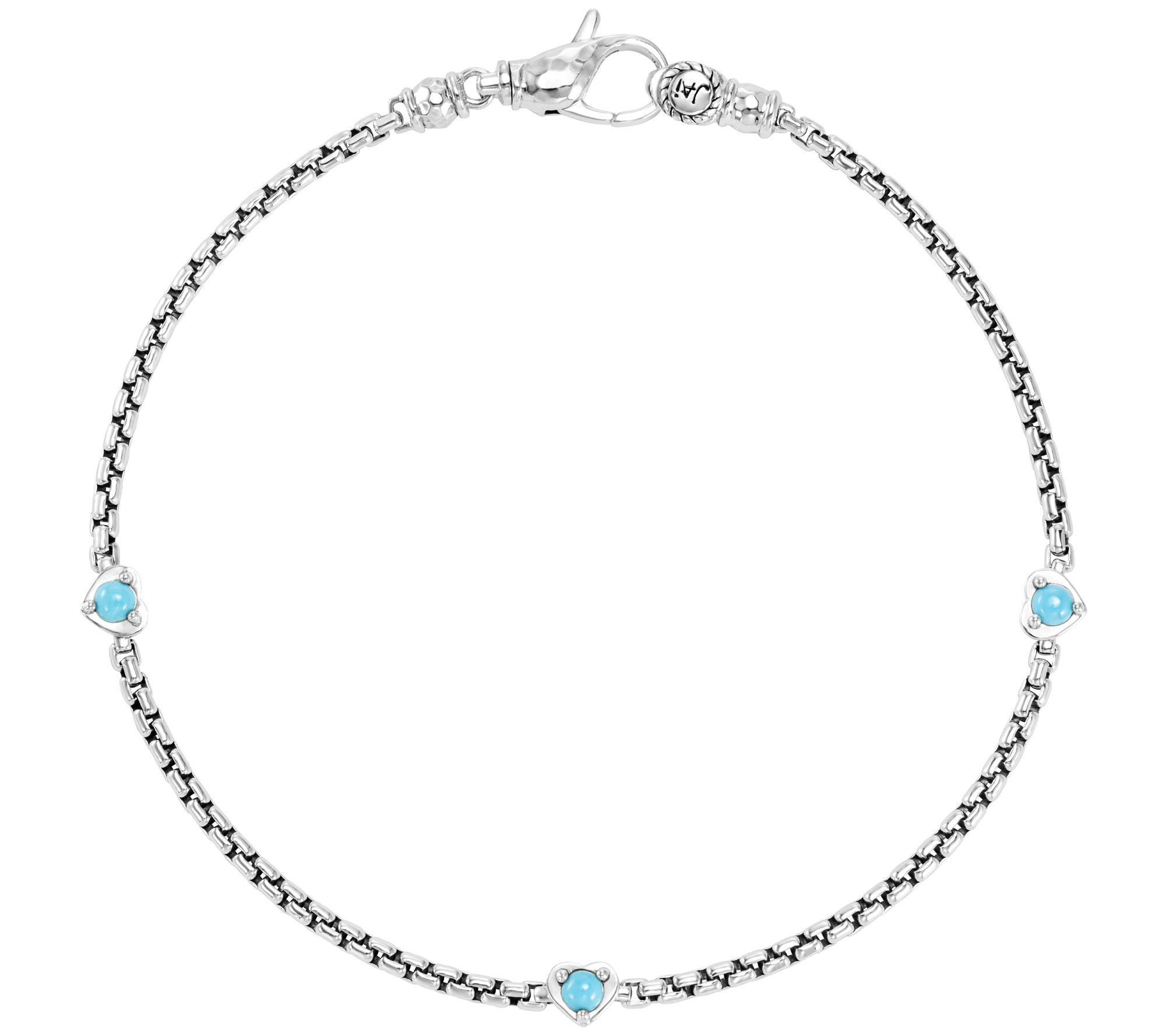 JAI Sterling Silver Gemstone Heart Station Ankle Bracelet