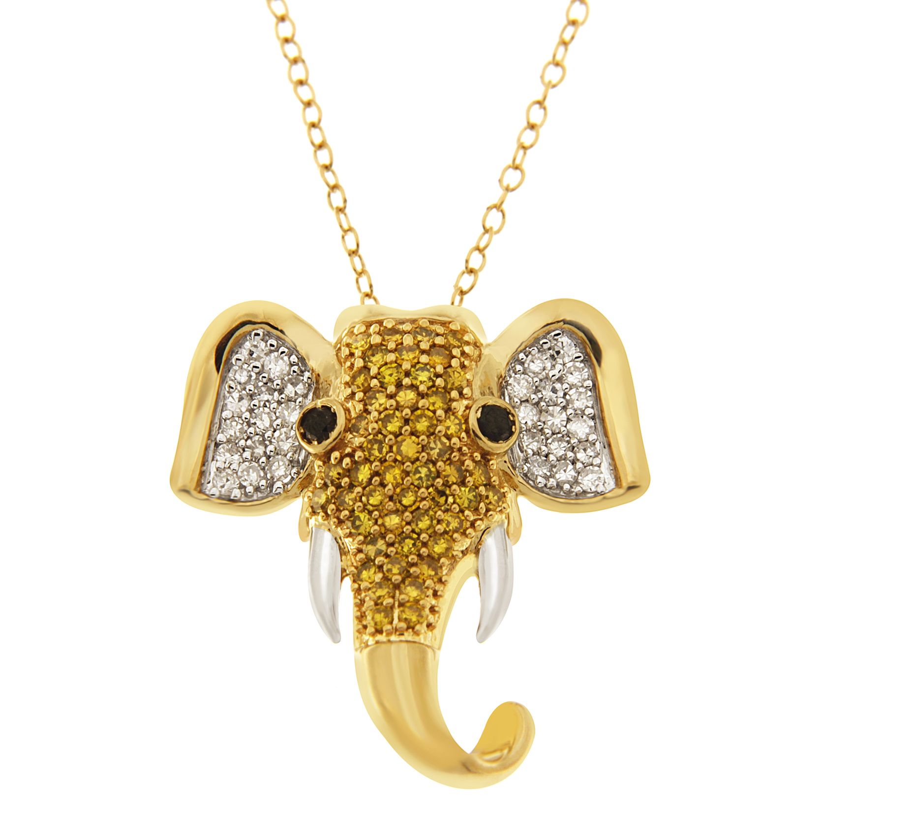 Wishrocks Diamond Accent Circle with Elephant Pendant Necklace in 14K Gold Over Sterling Silver 