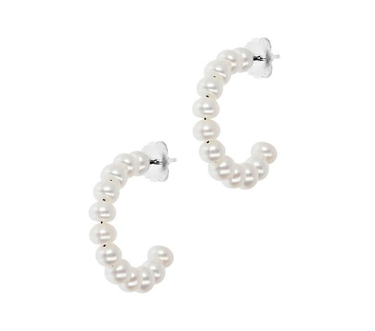 Honora Cultured Pearl Half-Hoop Earrings, Sterl ing