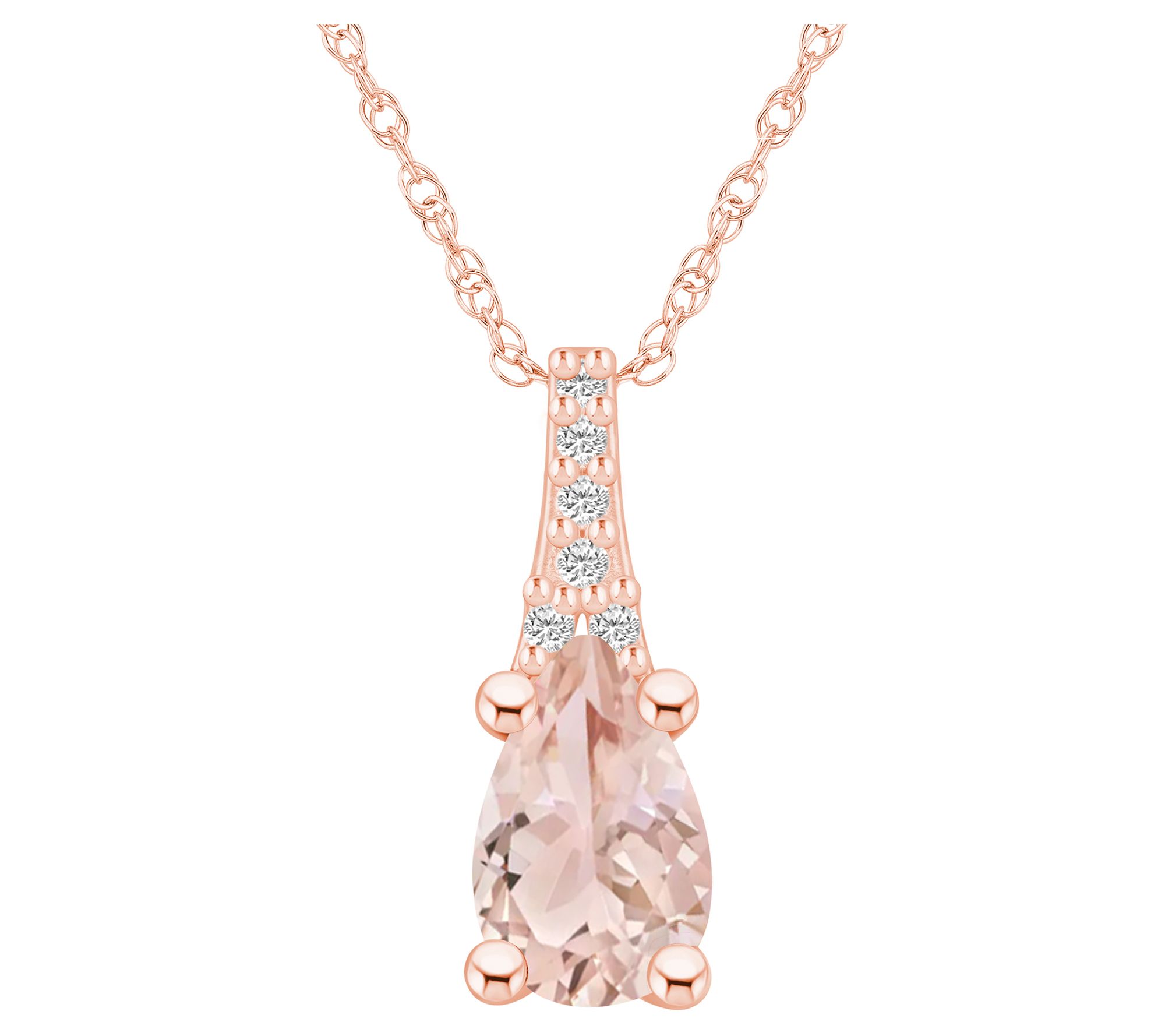 Affinity Gems Morganite& Diamond Pendant w/ Cha in, 14K Gold