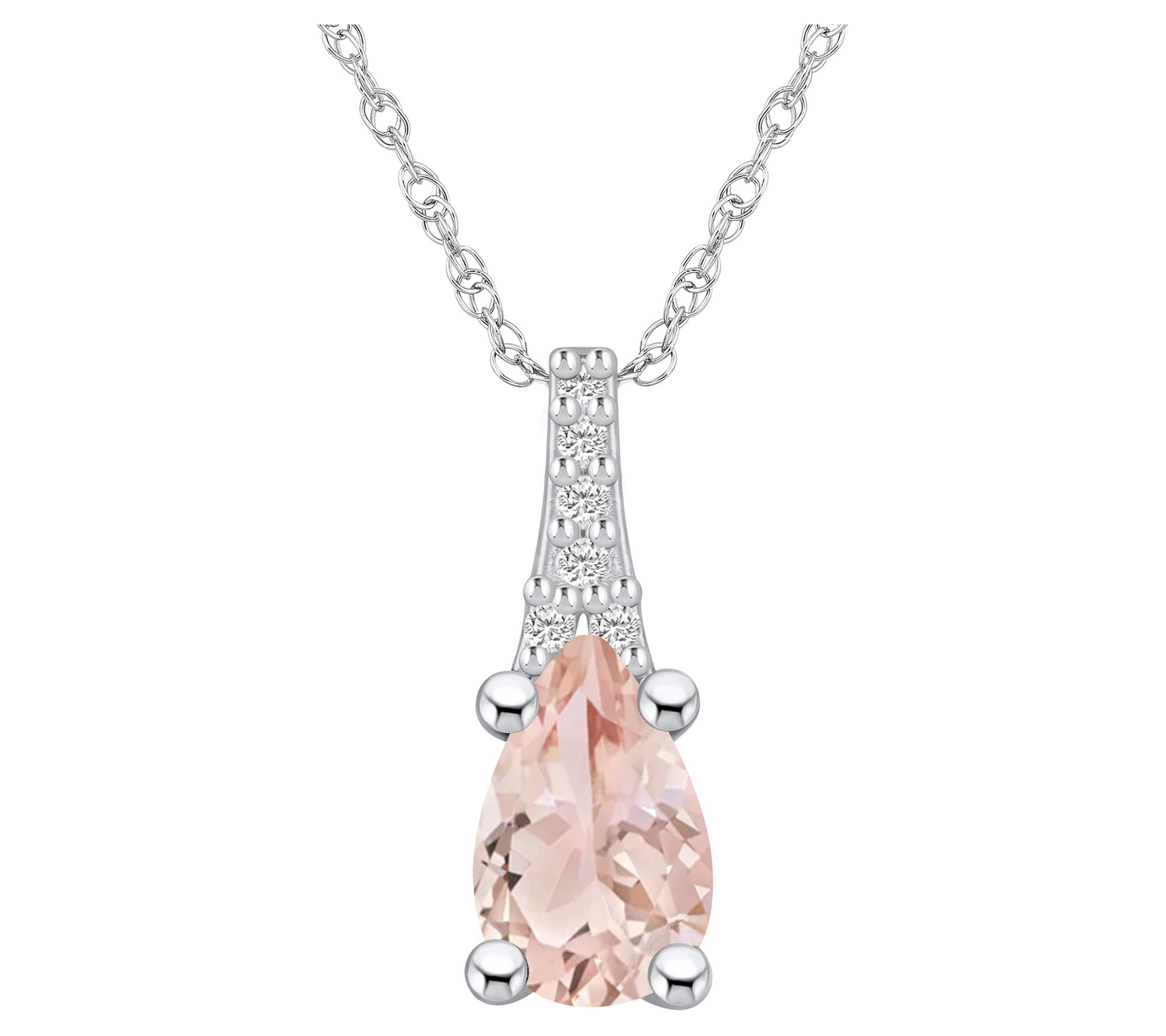 Affinity Gems Morganite& Diamond Pendant w/ Cha in, 14K Gold