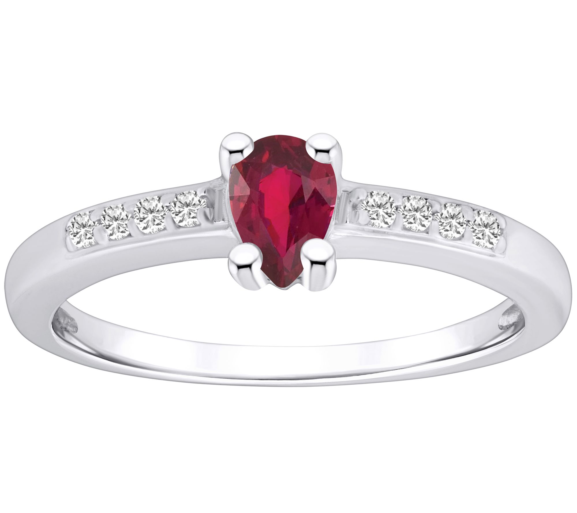 Affinity Gems Pear Cut Ruby & Diamond Ring, 14K White Gold