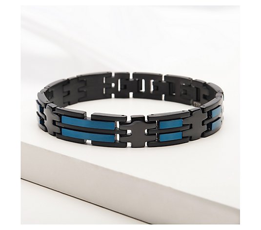 Verve Men's Jewelry Blue & Black Stainless Steel Link Bracelet