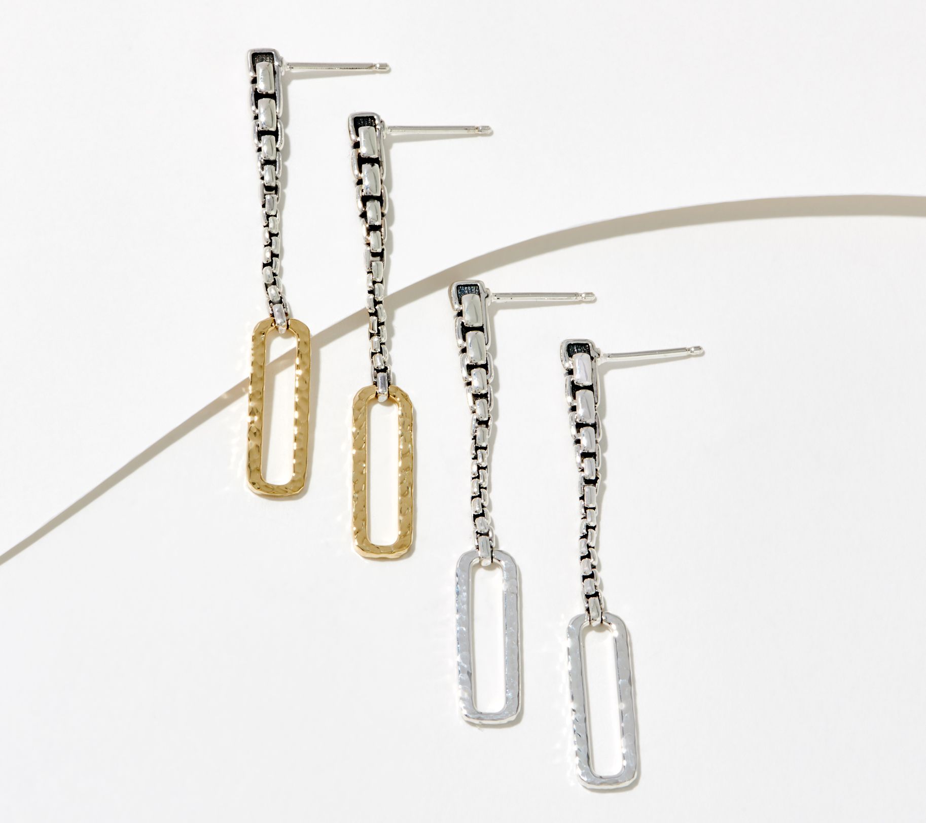 JAI Paperclip Box Chain Earrings, SS or SS & 14K - QVC.com