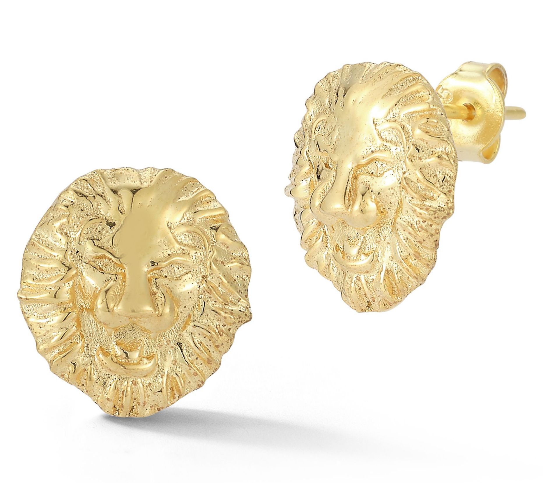 Italian Silver Lion Stud Earrings, 18K Gold-Plated