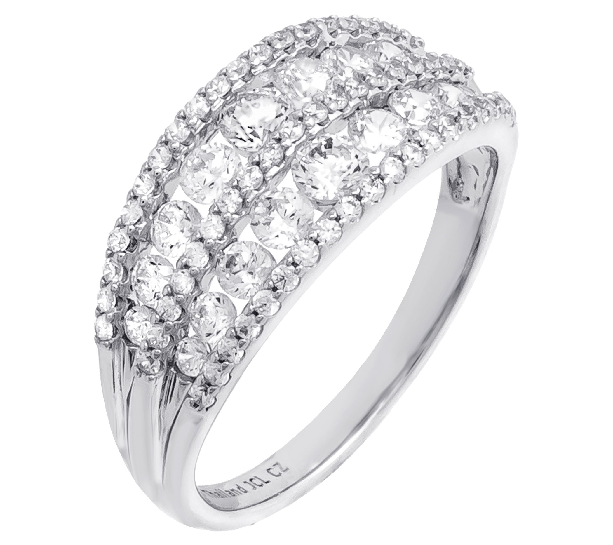 Diamonique Two Row Round Cut Band Ring, Sterling Silver - QVC.com