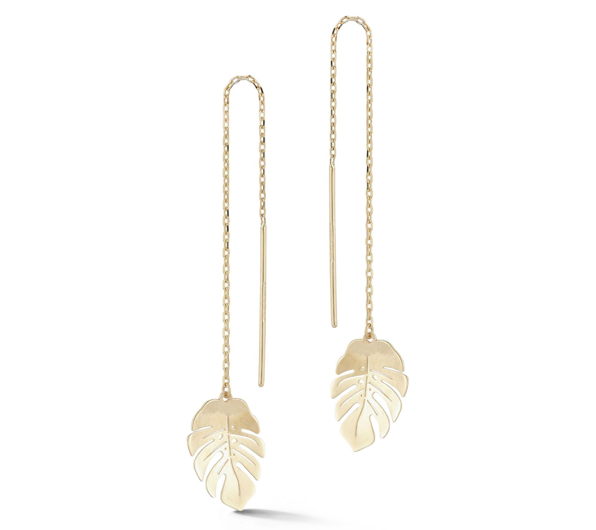 Luminosa Gold Monstera Leaf Threader Earrings,14K