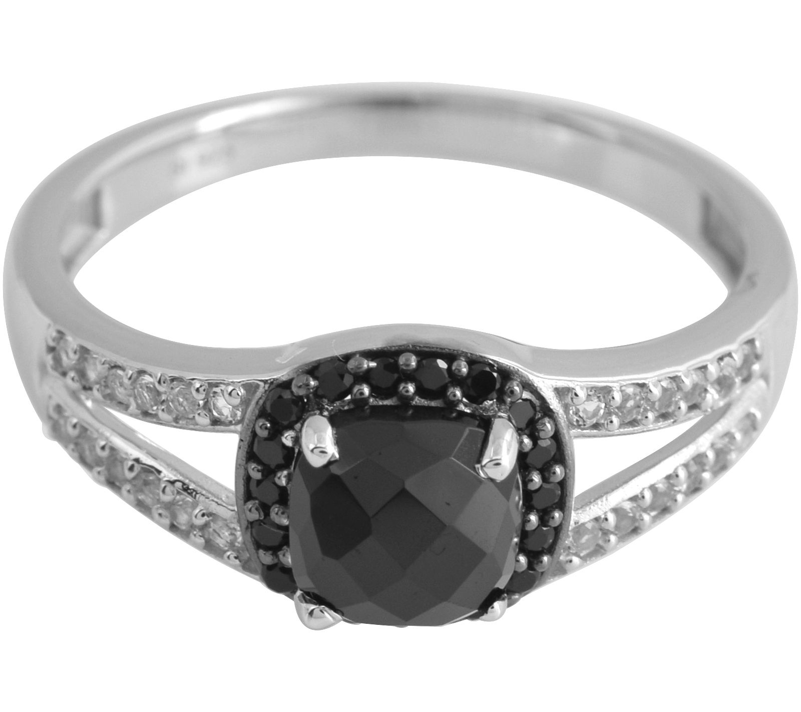 Affinity Gems Black Spinel And White Topaz Halo Ring Sterling