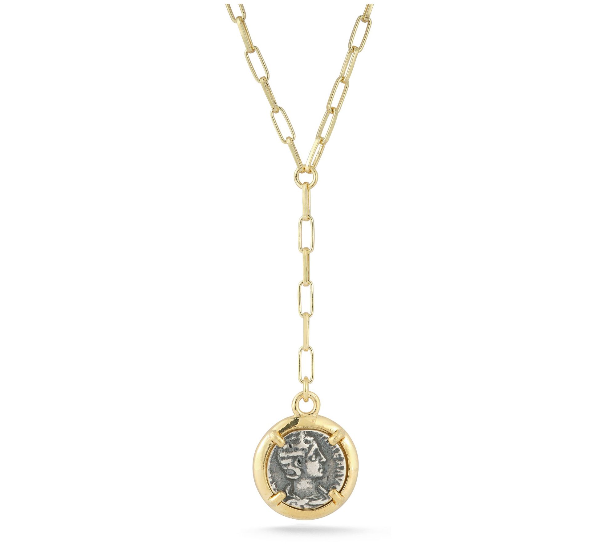 Italian Silver Coin Pendant w/ Chain, 18K GoldPlated