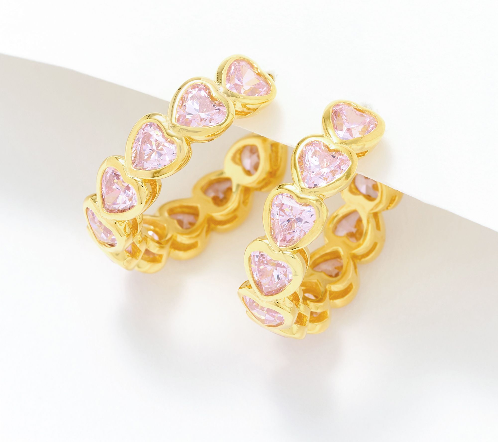 Diamonique Pink Heart Bezel Set Hoop Earrings, Sterling Silver