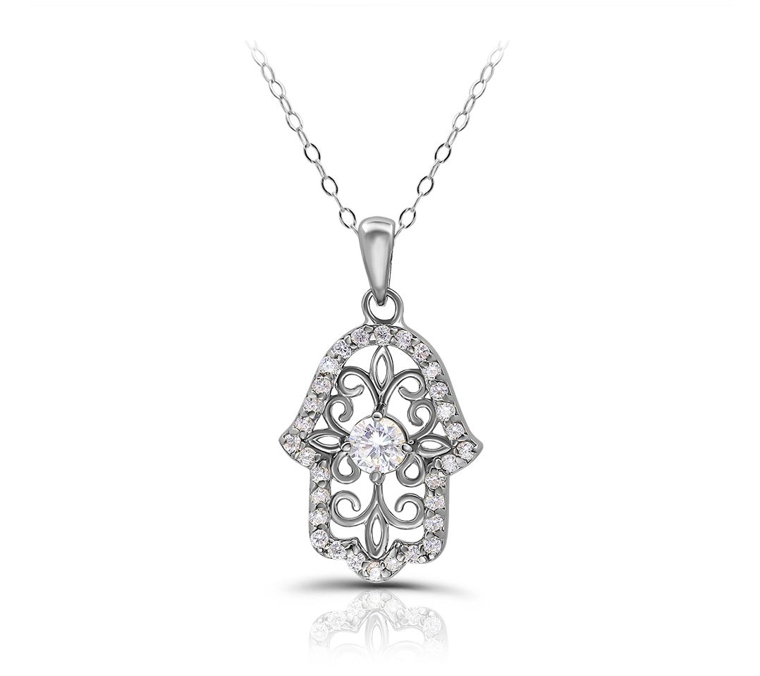 Diamonique Hand Of Miriam Pendant w/ Chain, Sterling Silver - QVC.com