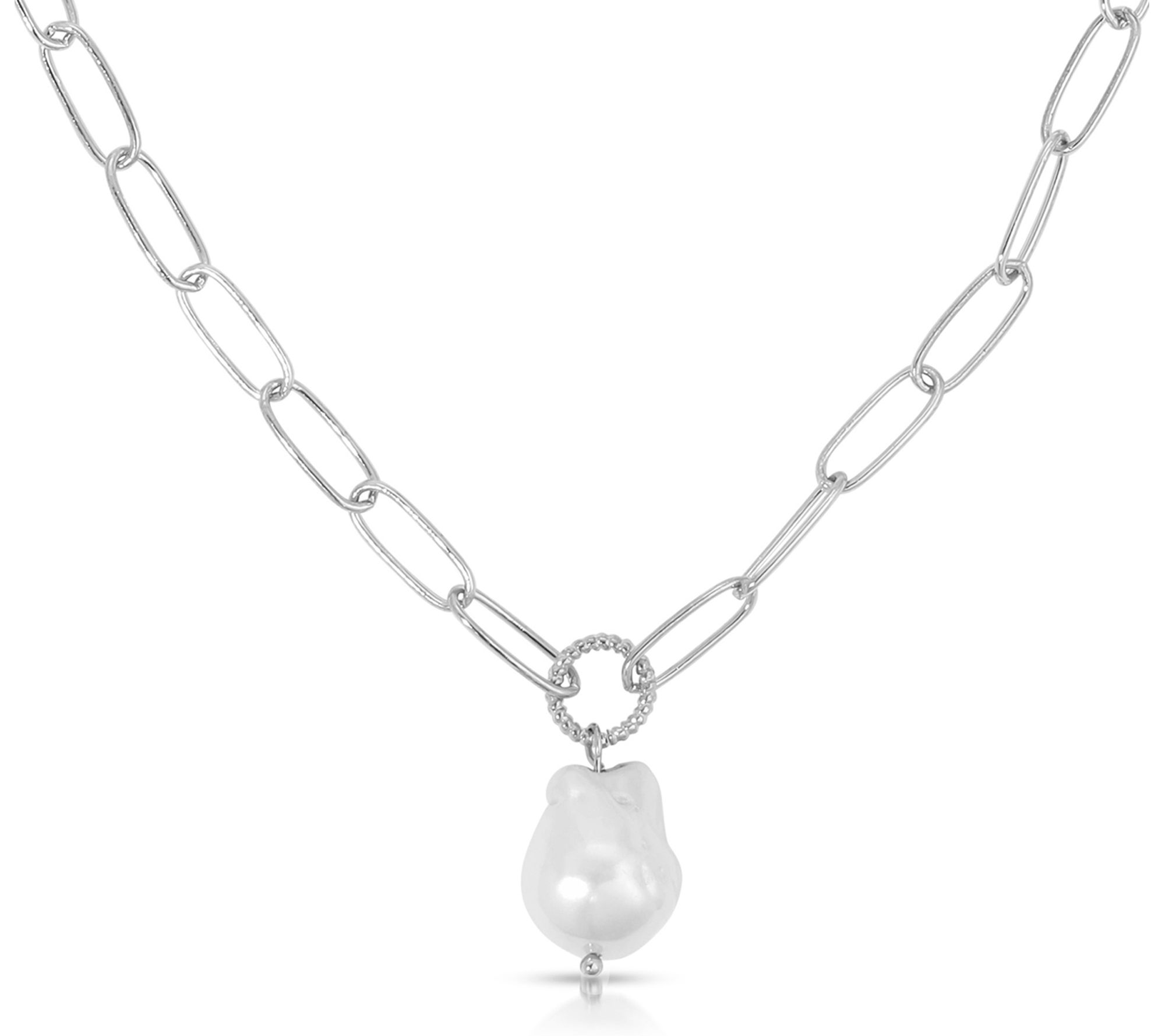 Ettika Cultured Pearl Oval Link Chain Necklace
